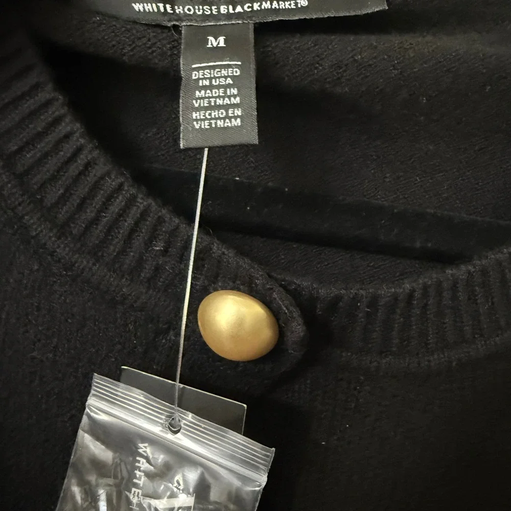 White House Black Market Black Cape Button Front Preppy Cardigan Gold Button MD - Picture 5 of 13